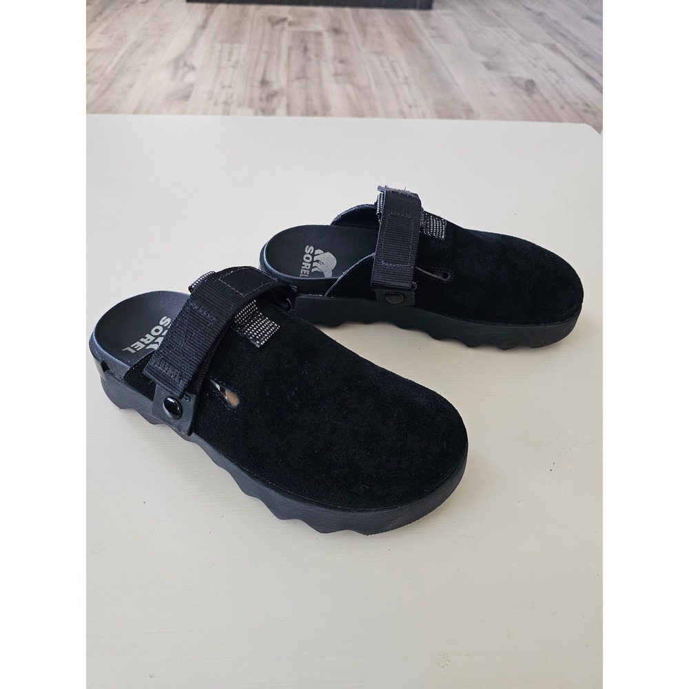 Sorel Viibe Clog Black Suede Adjustable Strap Mules NL4971-010 Womens 6